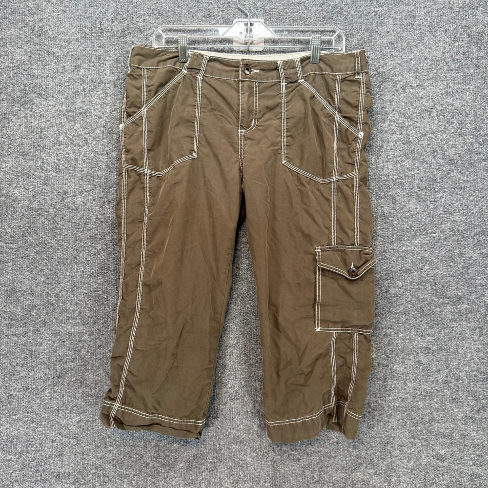 Prana Cargo Capri Pants Womens 10 Brown Contrast Stitch Hiking Outdoor Utility